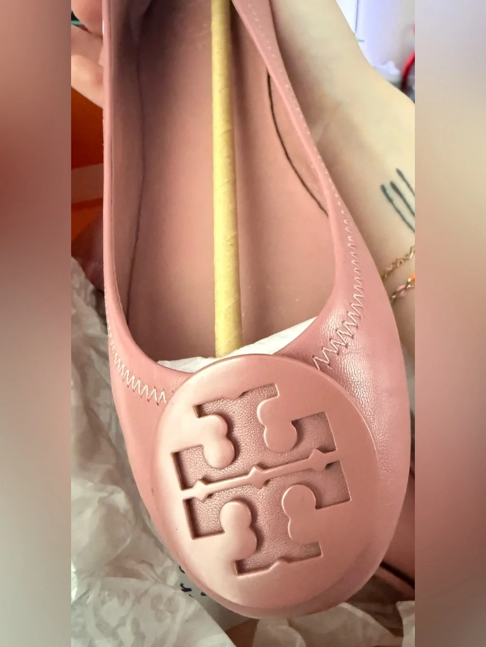 Tory Burch Minnie Travel Ballet Flats‎ Pink Magnolia Leather 6.5 Logo